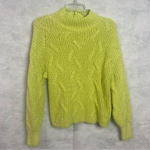 American Eagle Mock Neck Sweater Chunky Cable Knit Neon Green Women Sz Medium